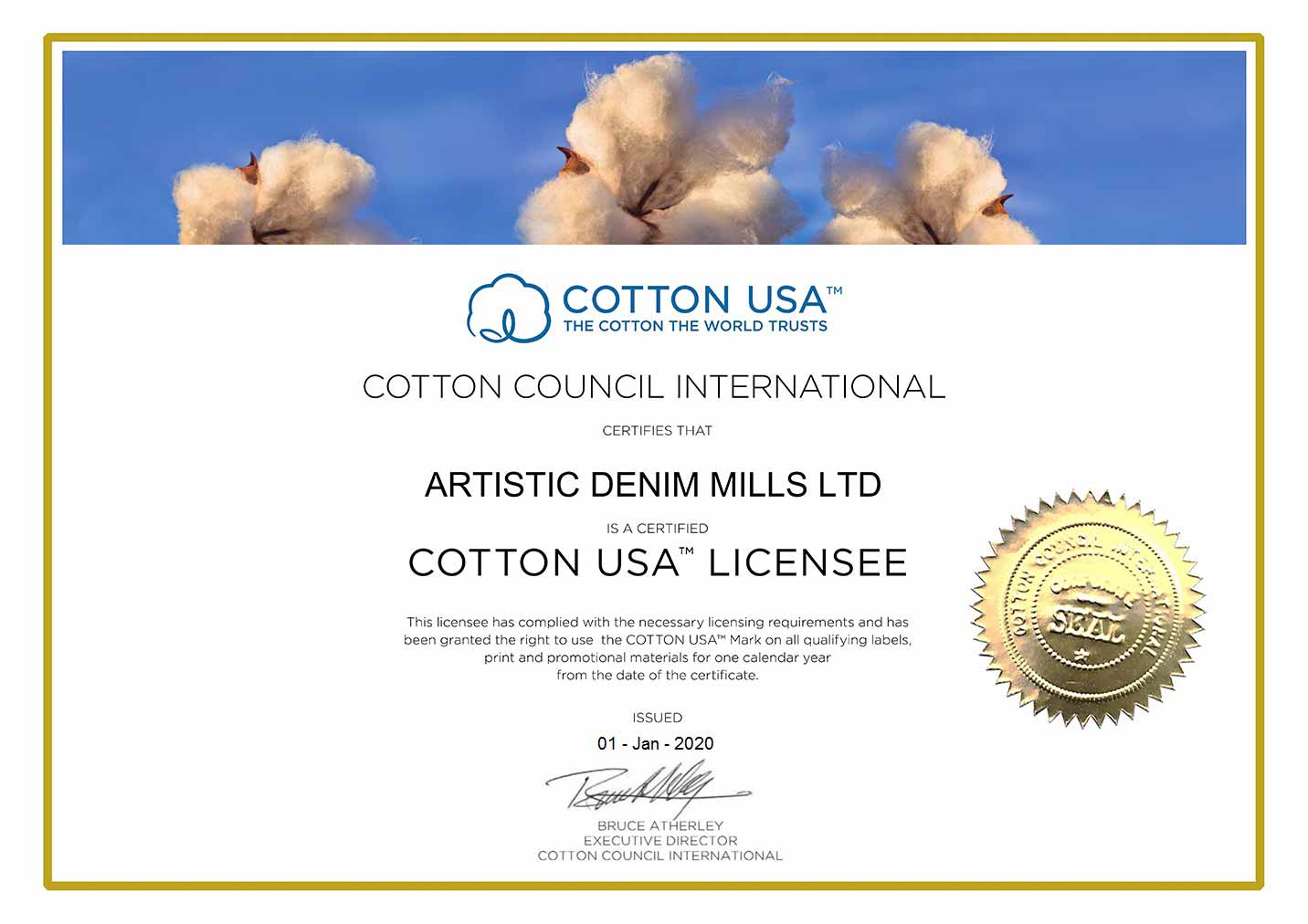 COTTON USA licensed denim manufacturer, ADM