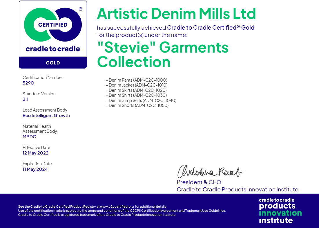 Cradle2Cradle Gold certified denim garments, ADM