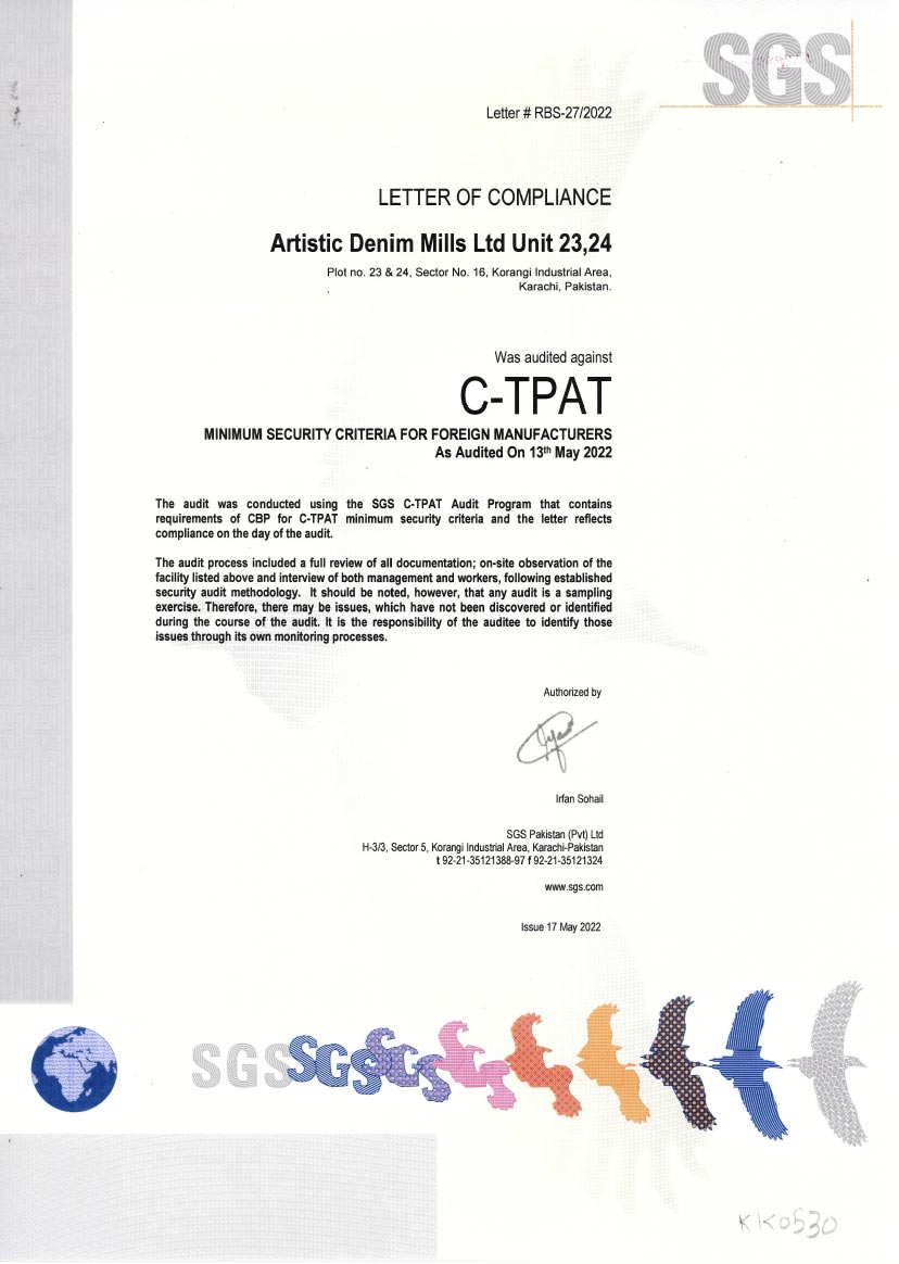 SGS C-TPAT certified denim manufacturer, ADM