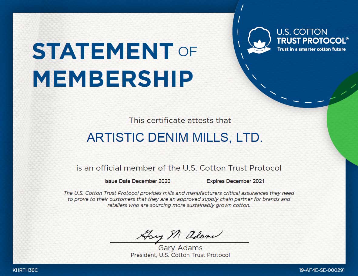 U.S. Cotton Trust Protocol certified, Artistic Denim Mills